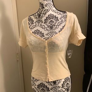 Free People cream shirt sleeve buttoned down top